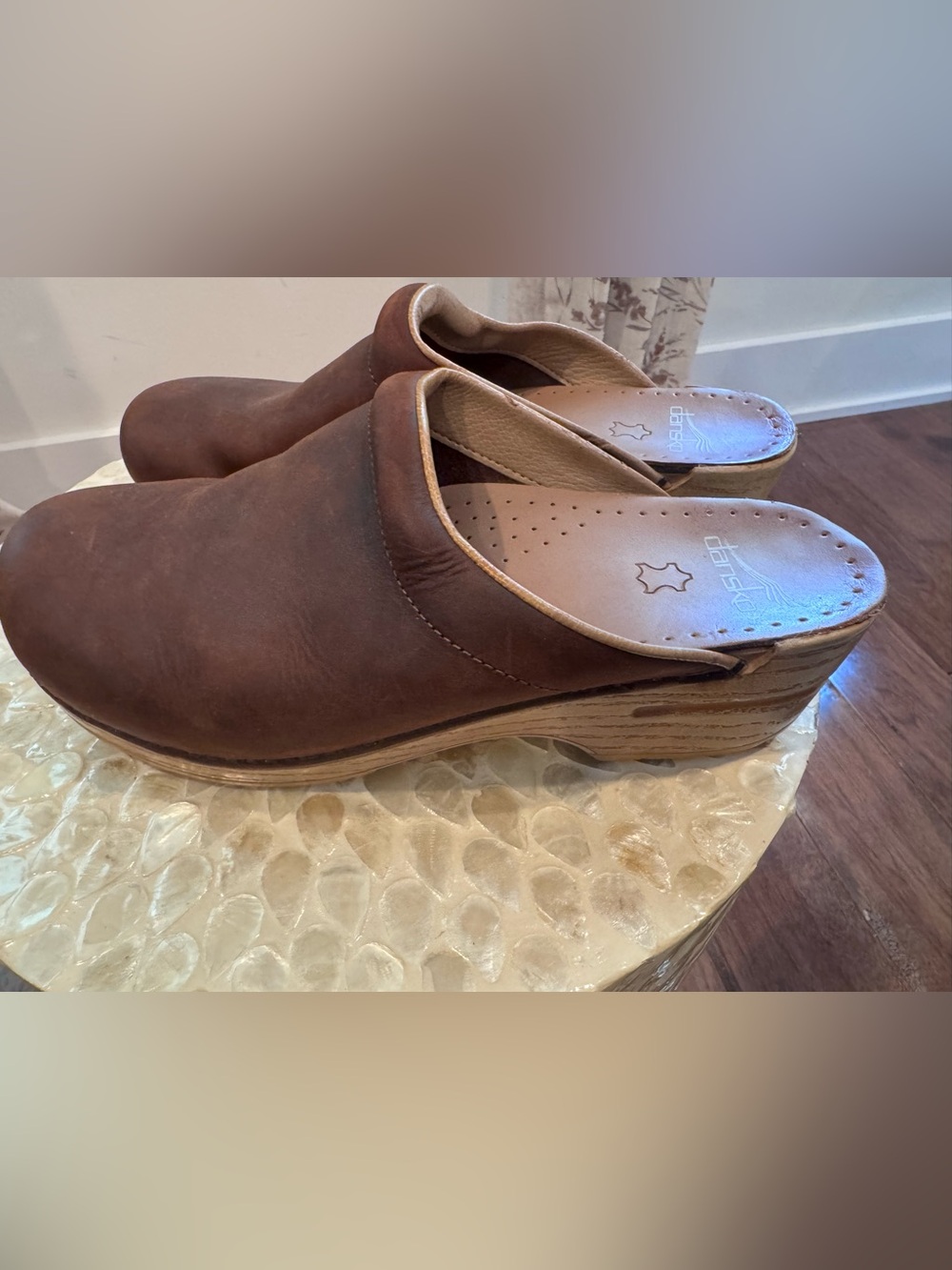 Women's Brown Leather Clog Mules dansko